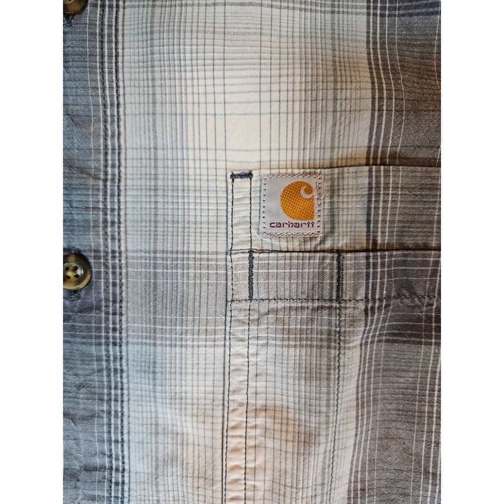 Carhartt Button Down Shirt Mens XL Blue Plaid Relaxed Fit S/S Workwear Utility - Picture 4 of 9